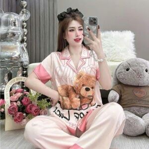 Pink Teddy Bear Print Pajama Set